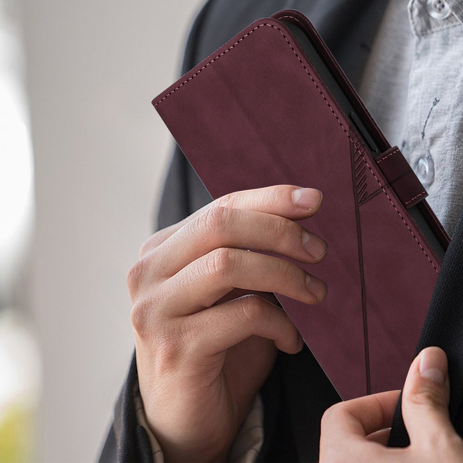 For Samsung Galaxy Z Fold6 5G Case PU Leather Wrist Strap Magnetic Closure Phone Cover - Wine Red
