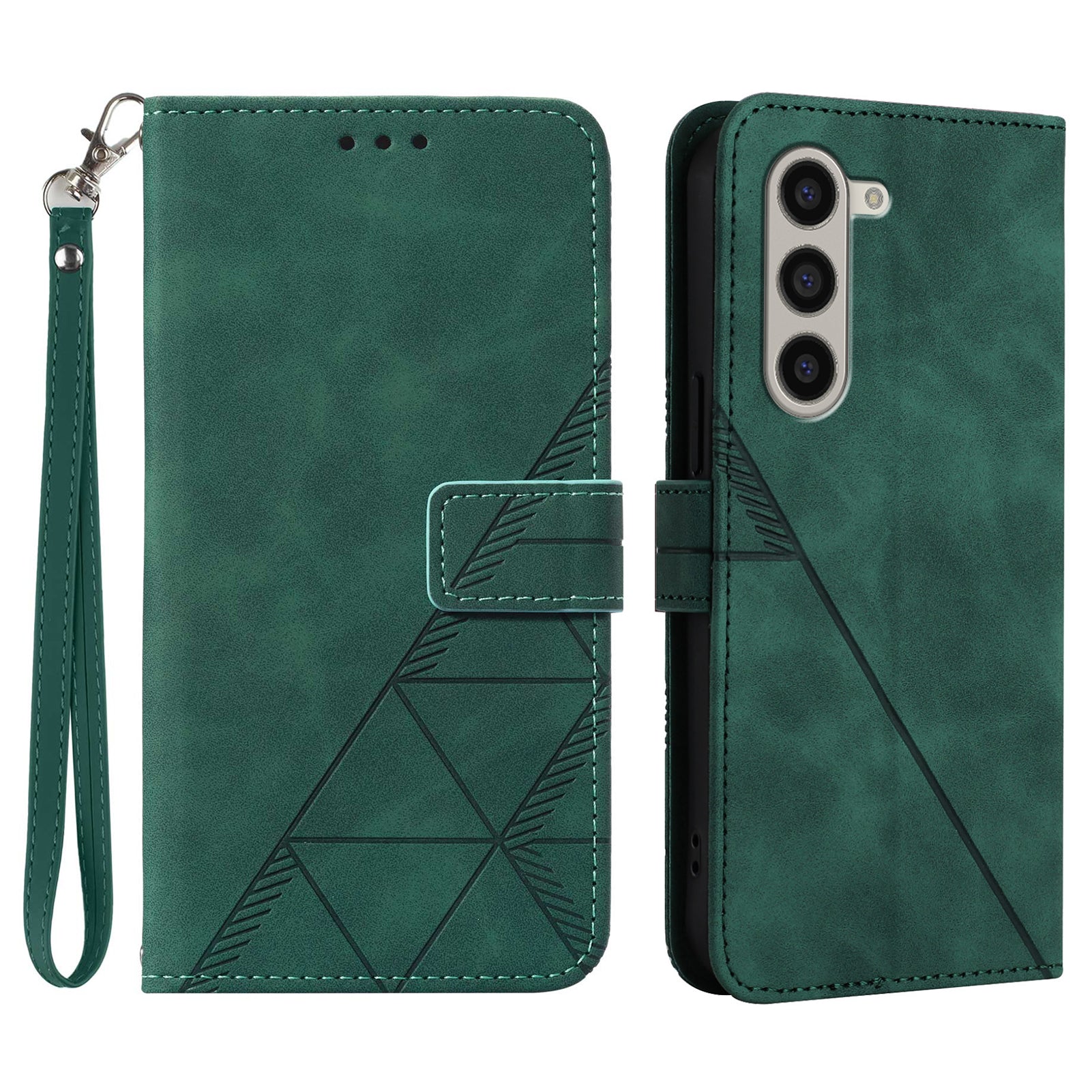 For Samsung Galaxy Z Fold6 5G Case PU Leather Wrist Strap Magnetic Closure Phone Cover - Blackish Green