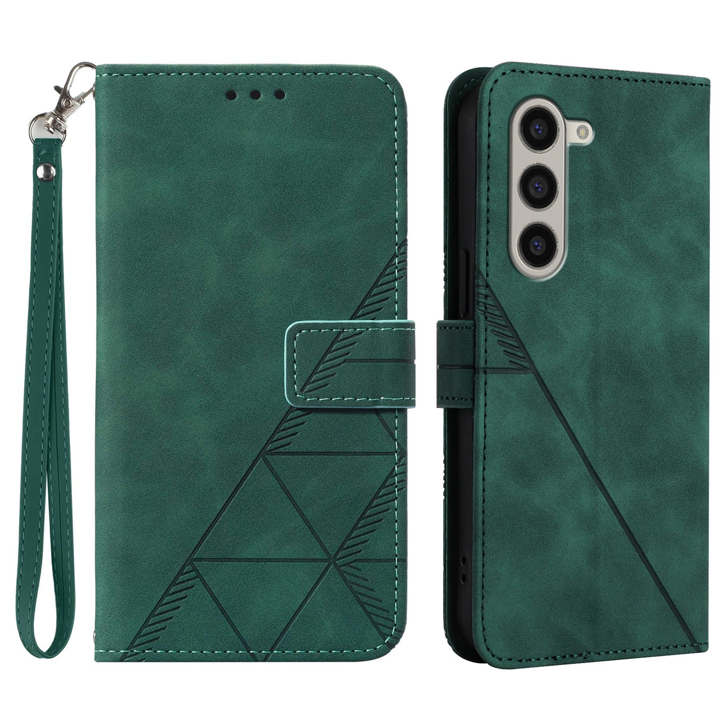 For Samsung Galaxy Z Fold6 5G Case PU Leather Wrist Strap Magnetic Closure Phone Cover - Blackish Green