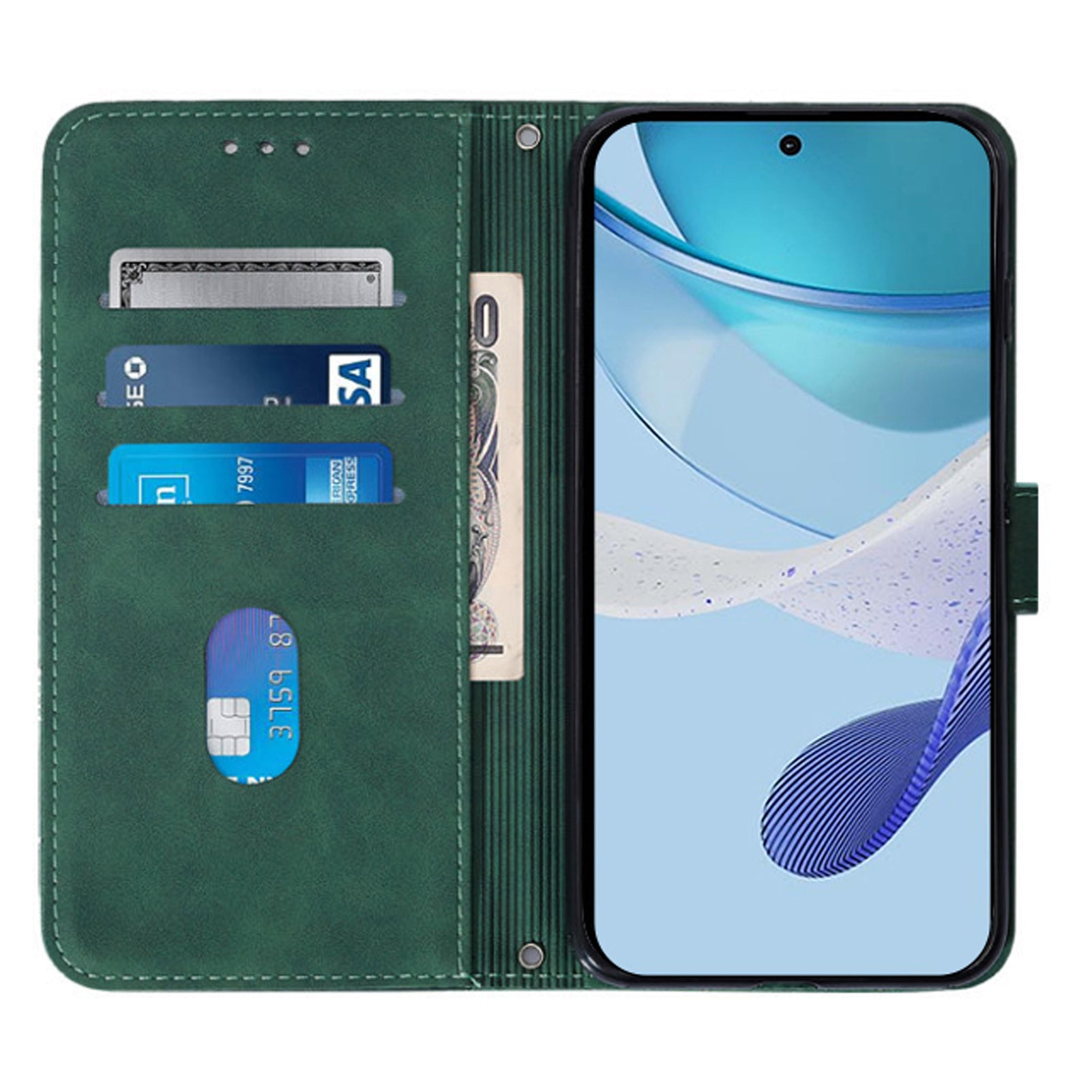 For Samsung Galaxy Z Fold6 5G Case PU Leather Wrist Strap Magnetic Closure Phone Cover - Blackish Green
