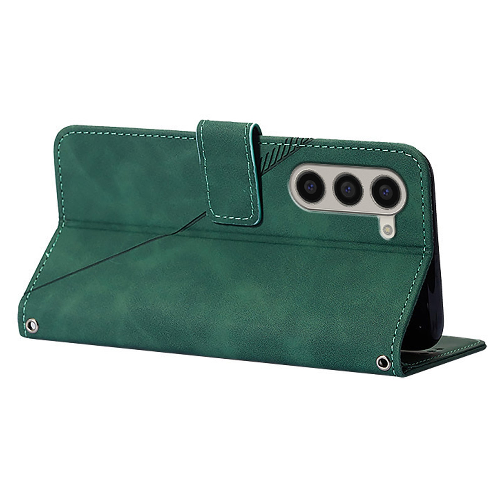 For Samsung Galaxy Z Fold6 5G Case PU Leather Wrist Strap Magnetic Closure Phone Cover - Blackish Green