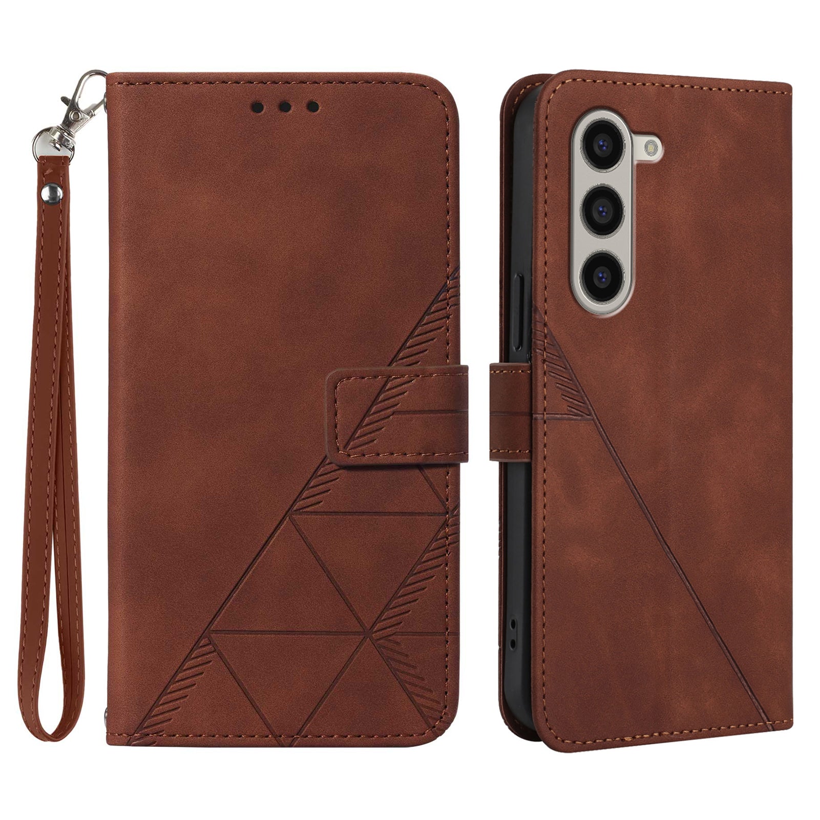 For Samsung Galaxy Z Fold6 5G Case PU Leather Wrist Strap Magnetic Closure Phone Cover - Brown