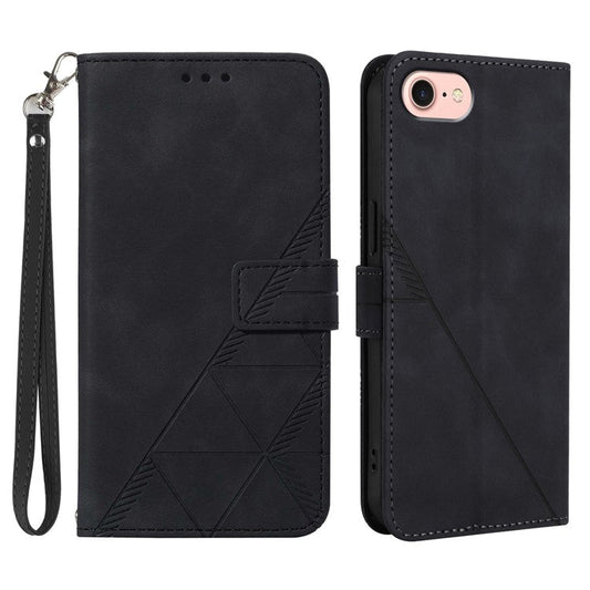 YB Imprinting Series-1 For iPhone SE (2025) Case Magnetic Leather Wallet Phone Cover with Handy Strap - Black