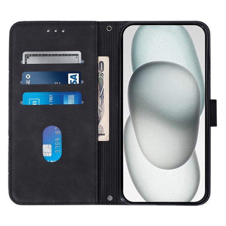 YB Imprinting Series-1 For iPhone SE (2025) Case Magnetic Leather Wallet Phone Cover with Handy Strap - Black