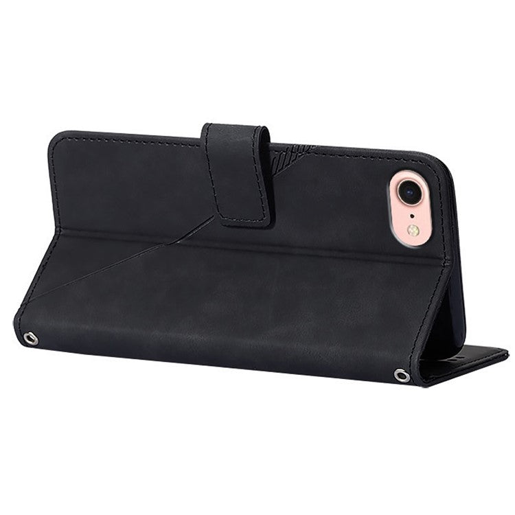 YB Imprinting Series-1 For iPhone SE (2025) Case Magnetic Leather Wallet Phone Cover with Handy Strap - Black
