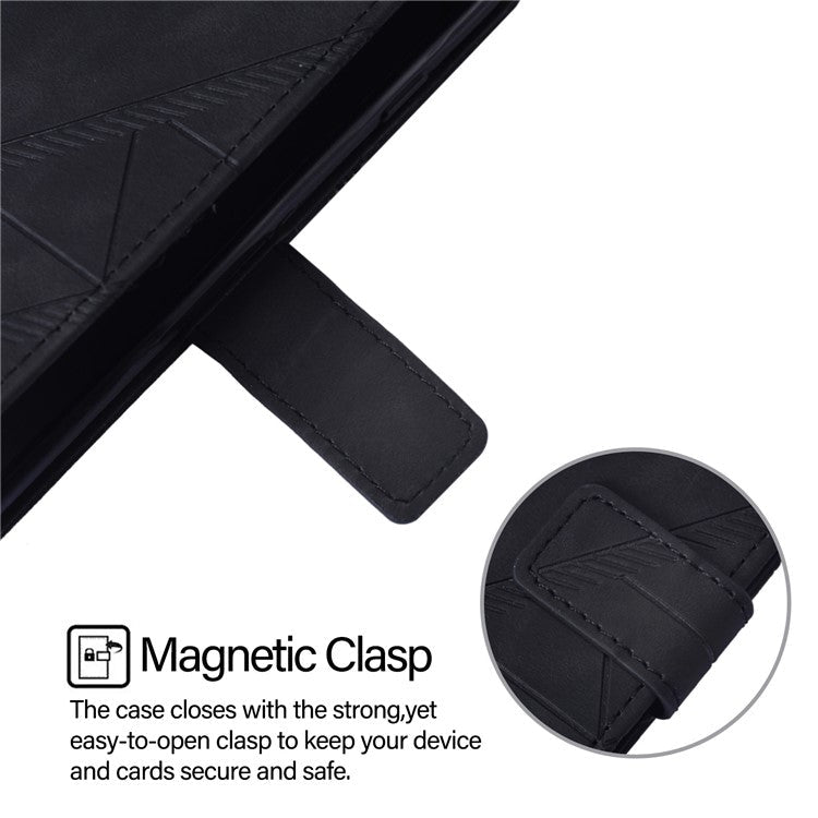 YB Imprinting Series-1 For iPhone SE (2025) Case Magnetic Leather Wallet Phone Cover with Handy Strap - Black