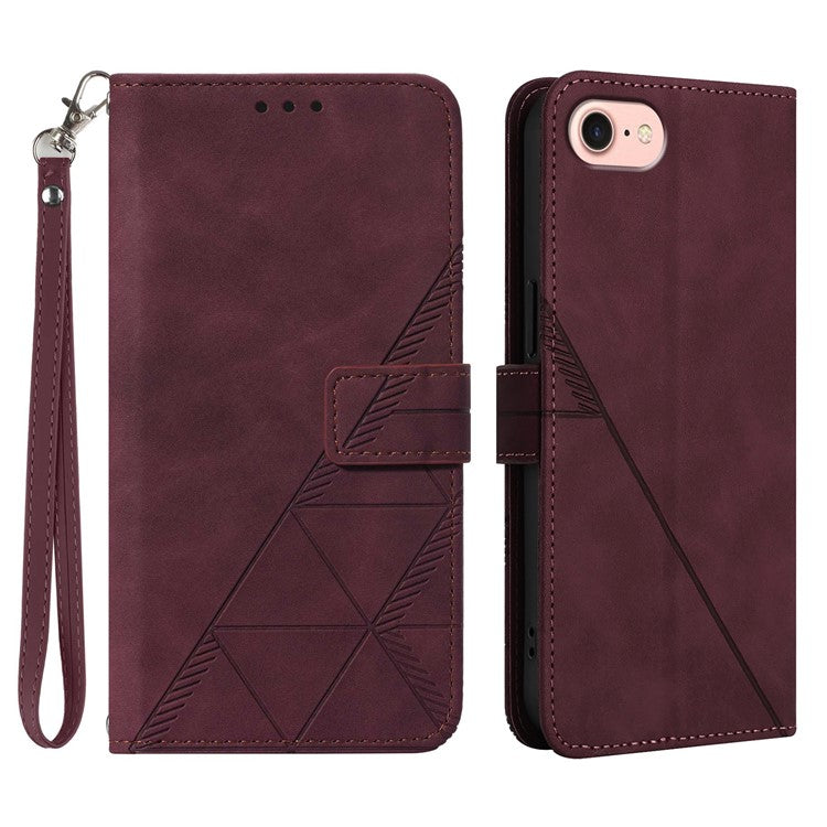 YB Imprinting Series-1 For iPhone SE (2025) Case Magnetic Leather Wallet Phone Cover with Handy Strap - Wine Red