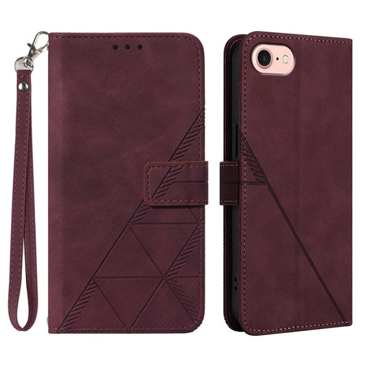 YB Imprinting Series-1 For iPhone SE (2025) Case Magnetic Leather Wallet Phone Cover with Handy Strap - Wine Red