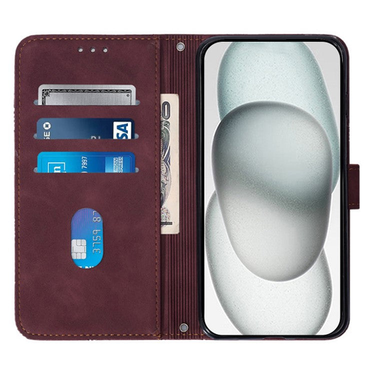 YB Imprinting Series-1 For iPhone SE (2025) Case Magnetic Leather Wallet Phone Cover with Handy Strap - Wine Red