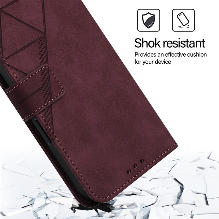 YB Imprinting Series-1 For iPhone SE (2025) Case Magnetic Leather Wallet Phone Cover with Handy Strap - Wine Red