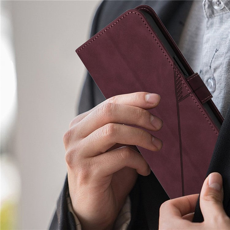 YB Imprinting Series-1 For iPhone 16e Case Magnetic Leather Wallet Phone Cover with Handy Strap - Wine Red
