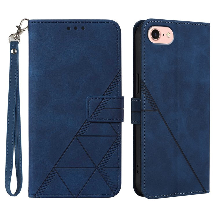 YB Imprinting Series-1 For iPhone SE (2025) Case Magnetic Leather Wallet Phone Cover with Handy Strap - Sapphire