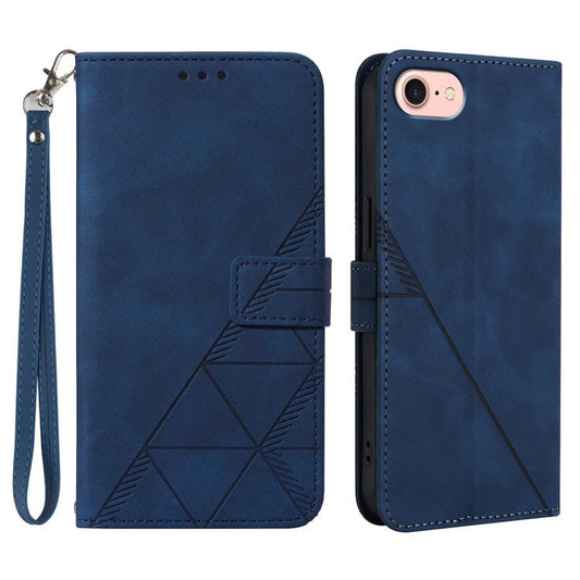 YB Imprinting Series-1 For iPhone SE (2025) Case Magnetic Leather Wallet Phone Cover with Handy Strap - Sapphire