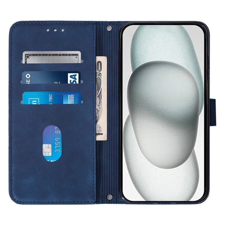 YB Imprinting Series-1 For iPhone 16e Case Magnetic Leather Wallet Phone Cover with Handy Strap - Sapphire