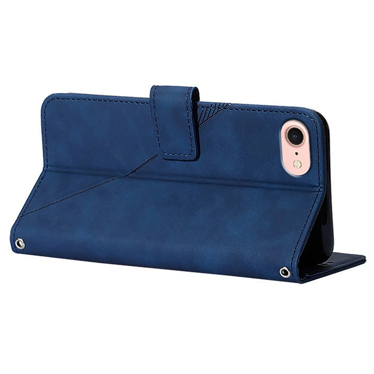 YB Imprinting Series-1 For iPhone SE (2025) Case Magnetic Leather Wallet Phone Cover with Handy Strap - Sapphire
