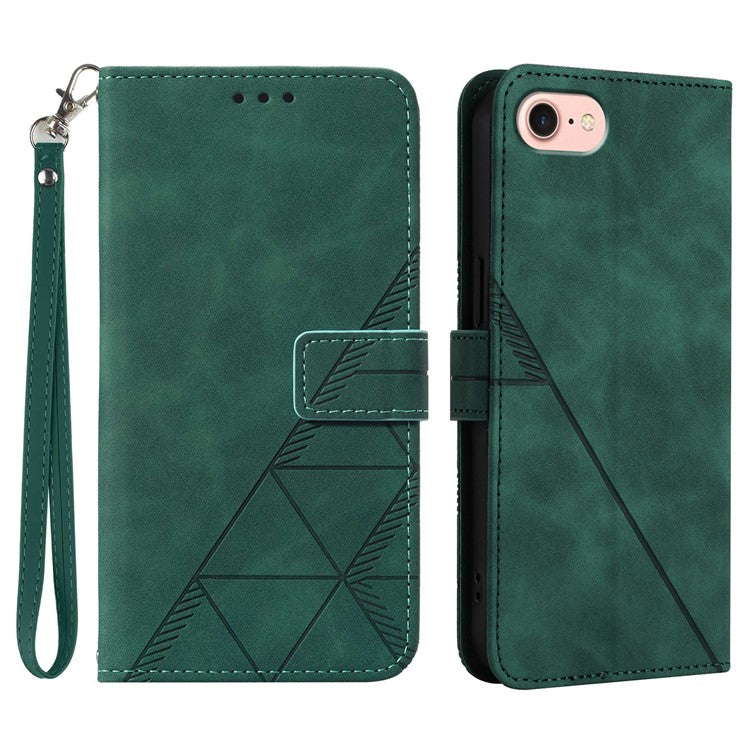 YB Imprinting Series-1 For iPhone SE (2025) Case Magnetic Leather Wallet Phone Cover with Handy Strap - Blackish Green