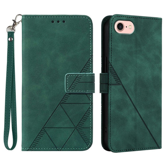 YB Imprinting Series-1 For iPhone SE (2025) Case Magnetic Leather Wallet Phone Cover with Handy Strap - Blackish Green