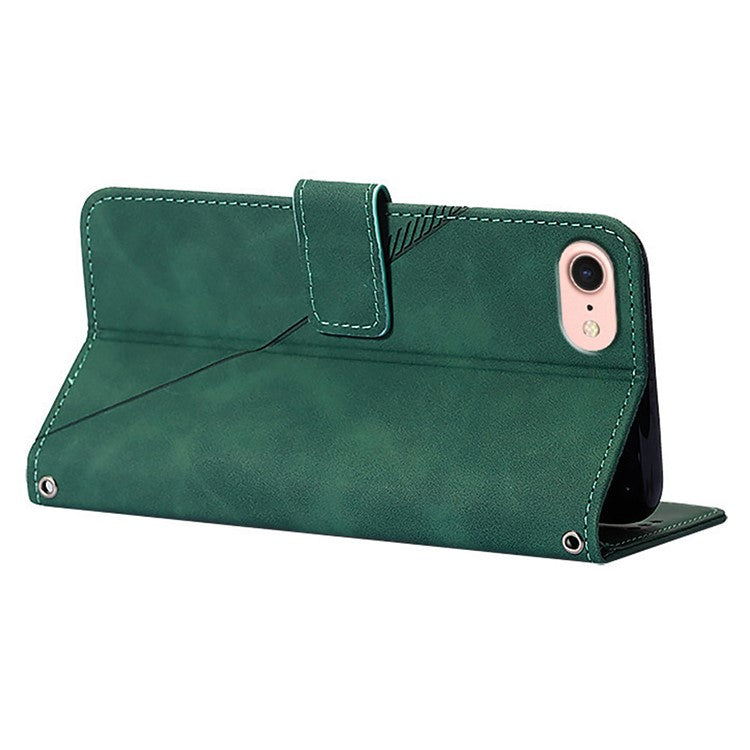 YB Imprinting Series-1 For iPhone SE (2025) Case Magnetic Leather Wallet Phone Cover with Handy Strap - Blackish Green
