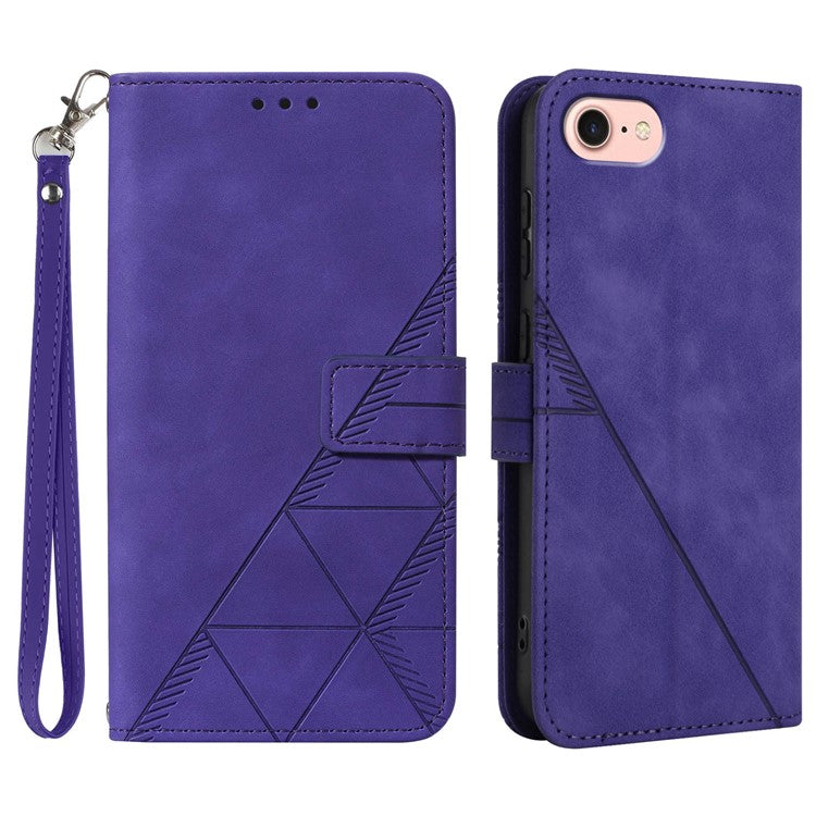 YB Imprinting Series-1 For iPhone SE (2025) Case Magnetic Leather Wallet Phone Cover with Handy Strap - Purple