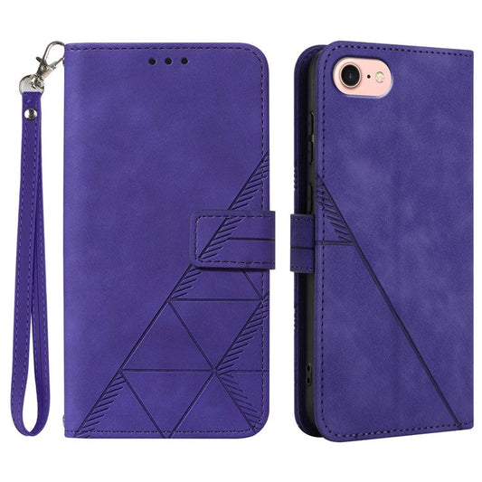 YB Imprinting Series-1 For iPhone SE (2025) Case Magnetic Leather Wallet Phone Cover with Handy Strap - Purple