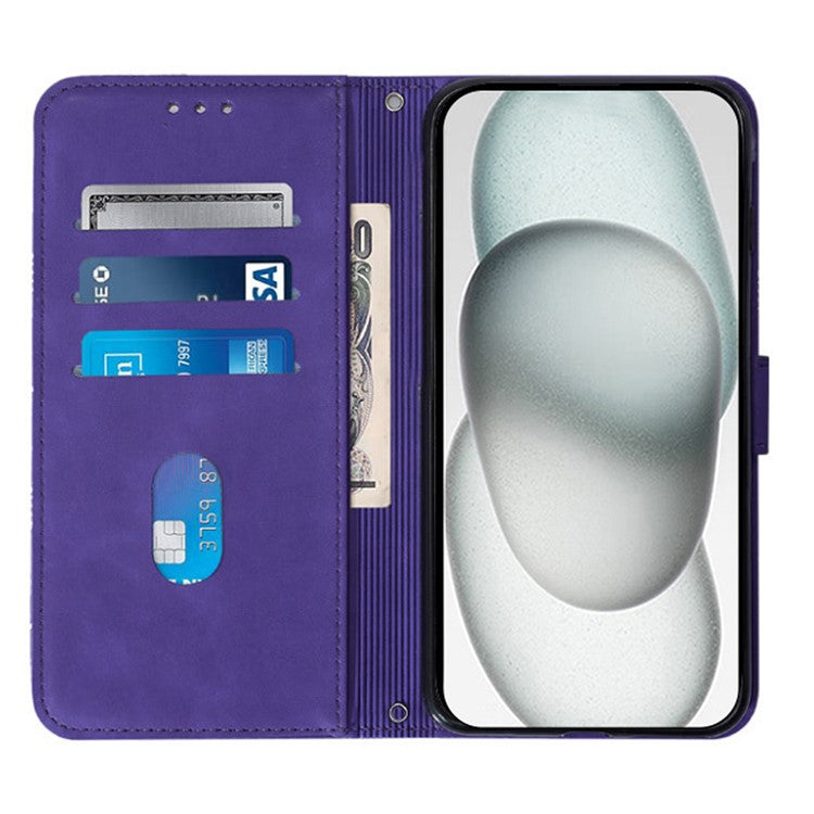YB Imprinting Series-1 For iPhone SE (2025) Case Magnetic Leather Wallet Phone Cover with Handy Strap - Purple