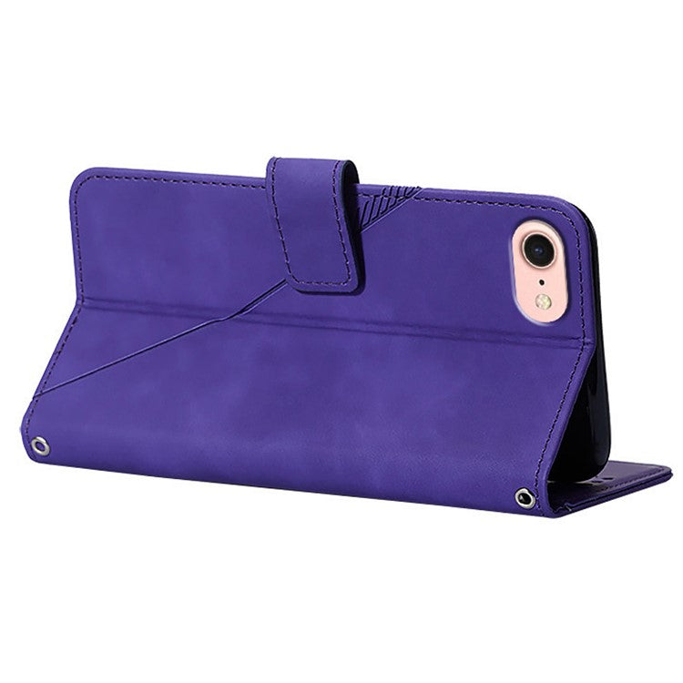 YB Imprinting Series-1 For iPhone SE (2025) Case Magnetic Leather Wallet Phone Cover with Handy Strap - Purple