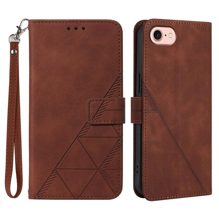 YB Imprinting Series-1 For iPhone SE (2025) Case Magnetic Leather Wallet Phone Cover with Handy Strap - Brown