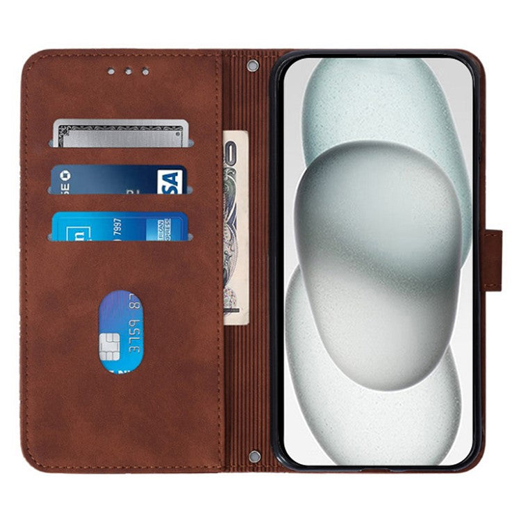 YB Imprinting Series-1 For iPhone SE (2025) Case Magnetic Leather Wallet Phone Cover with Handy Strap - Brown