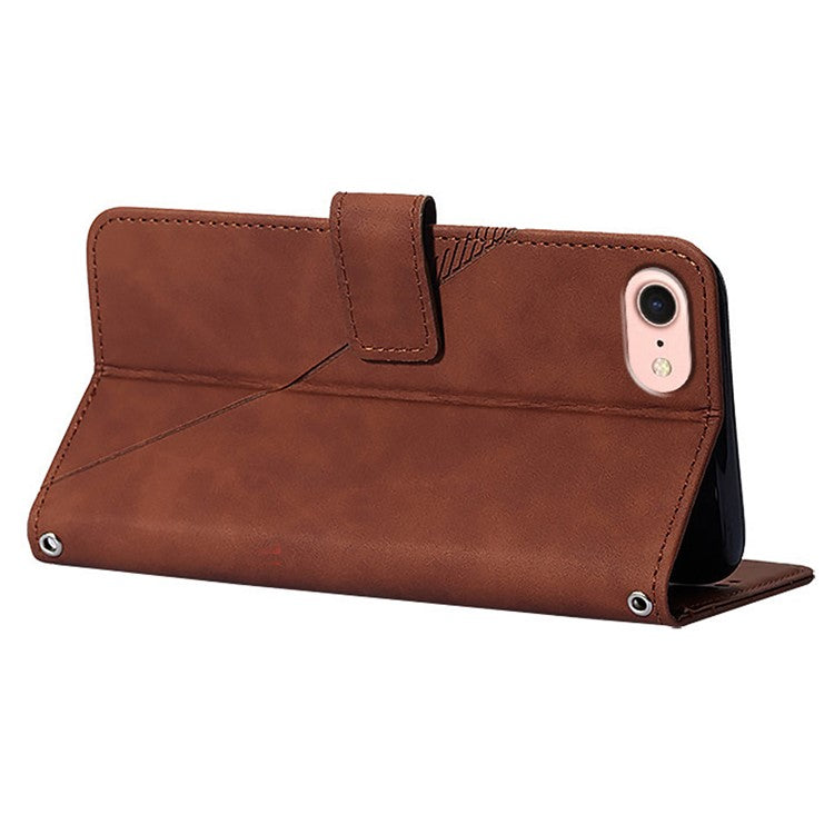 YB Imprinting Series-1 For iPhone SE (2025) Case Magnetic Leather Wallet Phone Cover with Handy Strap - Brown