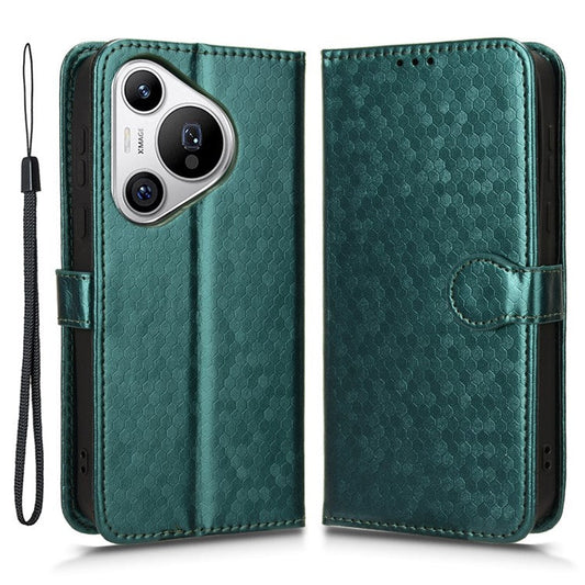 For Huawei Pura 70 Case PU Leather Dots Pattern Wallet Purse Phone Cover - Green