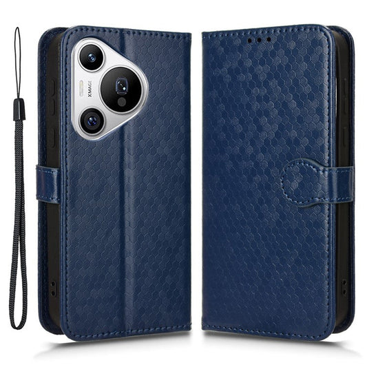 For Huawei Pura 70 Case PU Leather Dots Pattern Wallet Purse Phone Cover - Dark Blue