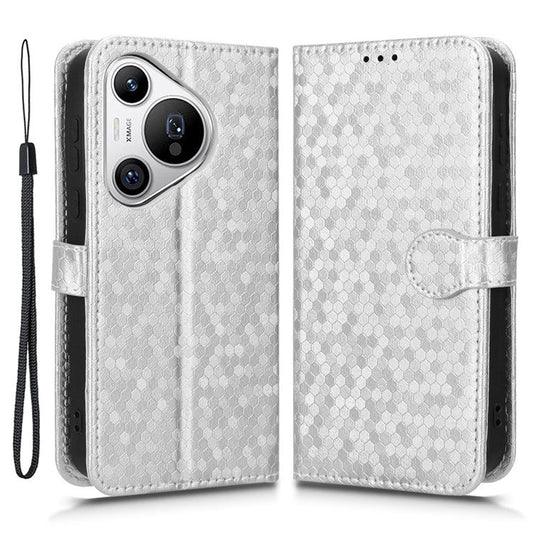 For Huawei Pura 70 Case PU Leather Dots Pattern Wallet Purse Phone Cover - Silver