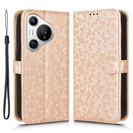 For Huawei Pura 70 Case PU Leather Dots Pattern Wallet Purse Phone Cover - Rose Gold