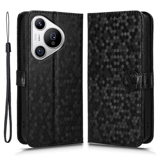 For Huawei Pura 70 Case PU Leather Dots Pattern Wallet Purse Phone Cover - Black
