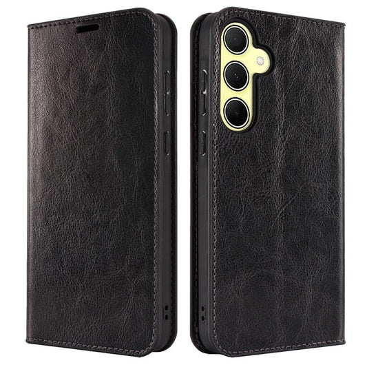 For Samsung Galaxy A35 5G Case Crazy Horse Texture Split Leather Stand Phone Cover - Black