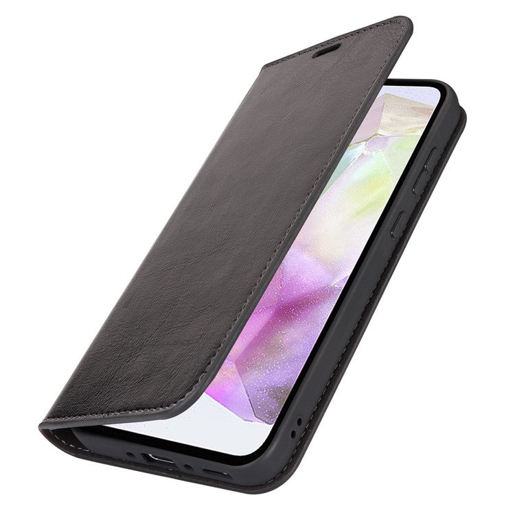 For Samsung Galaxy A35 5G Case Crazy Horse Texture Split Leather Stand Phone Cover - Black