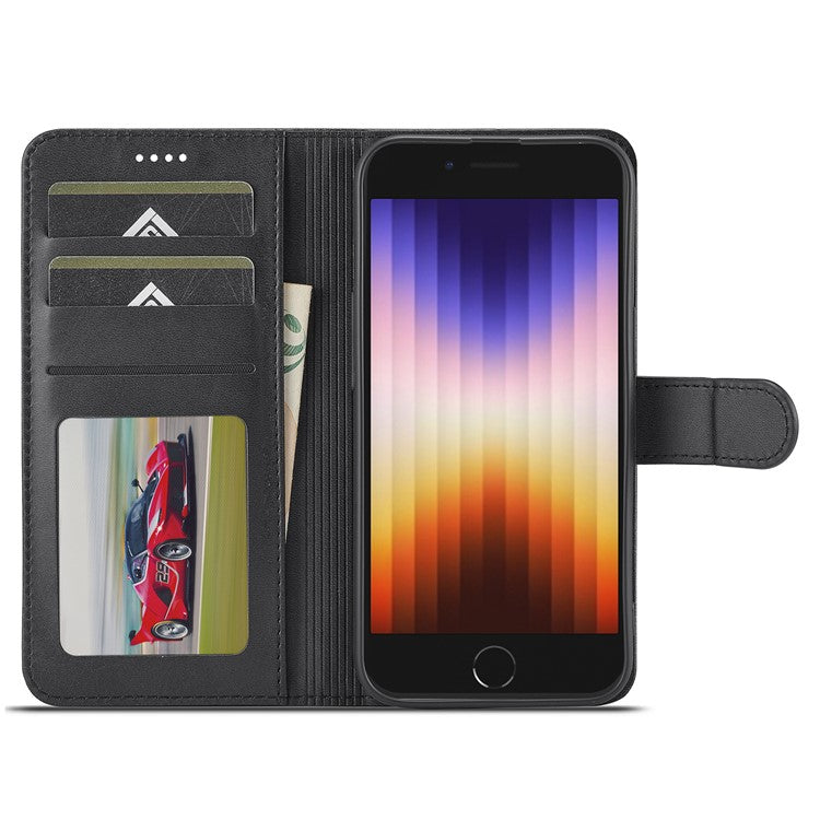 LC.IMEEKE For iPhone 16e Case Calf Texture Magnetic Clasp Stand Phone Cover - Black