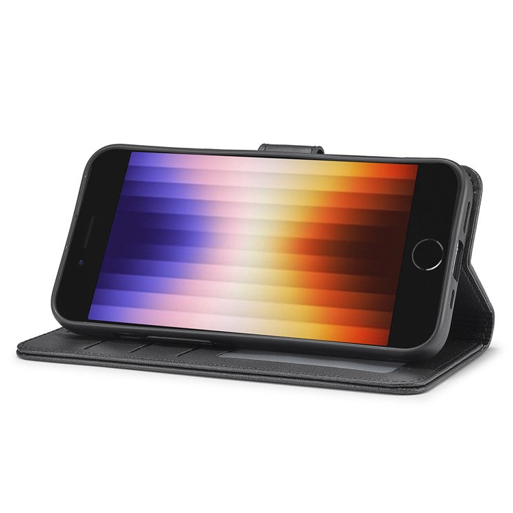 LC.IMEEKE For iPhone 16e Case Calf Texture Magnetic Clasp Stand Phone Cover - Black