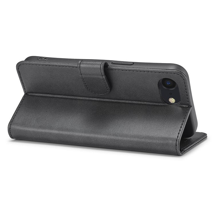 LC.IMEEKE For iPhone 16e Case Calf Texture Magnetic Clasp Stand Phone Cover - Black