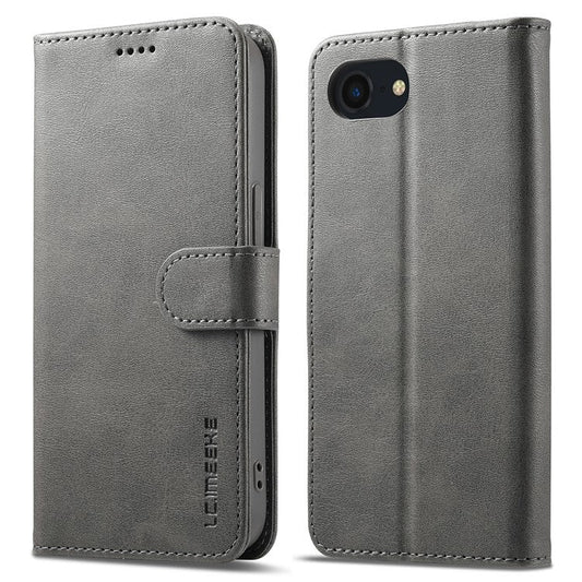 LC.IMEEKE For iPhone 16e Case Calf Texture Magnetic Clasp Stand Phone Cover - Grey