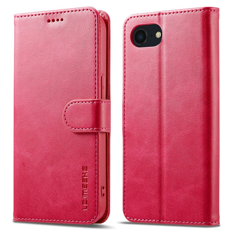 LC.IMEEKE For iPhone 16e Case Calf Texture Magnetic Clasp Stand Phone Cover - Rose