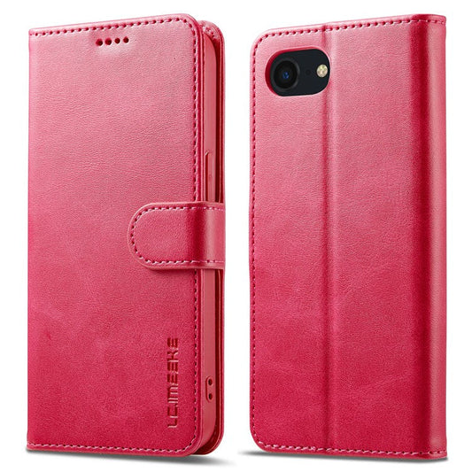 LC.IMEEKE For iPhone 16e Case Calf Texture Magnetic Clasp Stand Phone Cover - Rose
