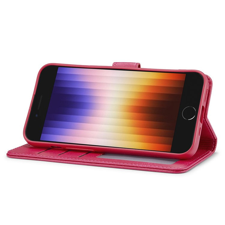 LC.IMEEKE For iPhone 16e Case Calf Texture Magnetic Clasp Stand Phone Cover - Rose