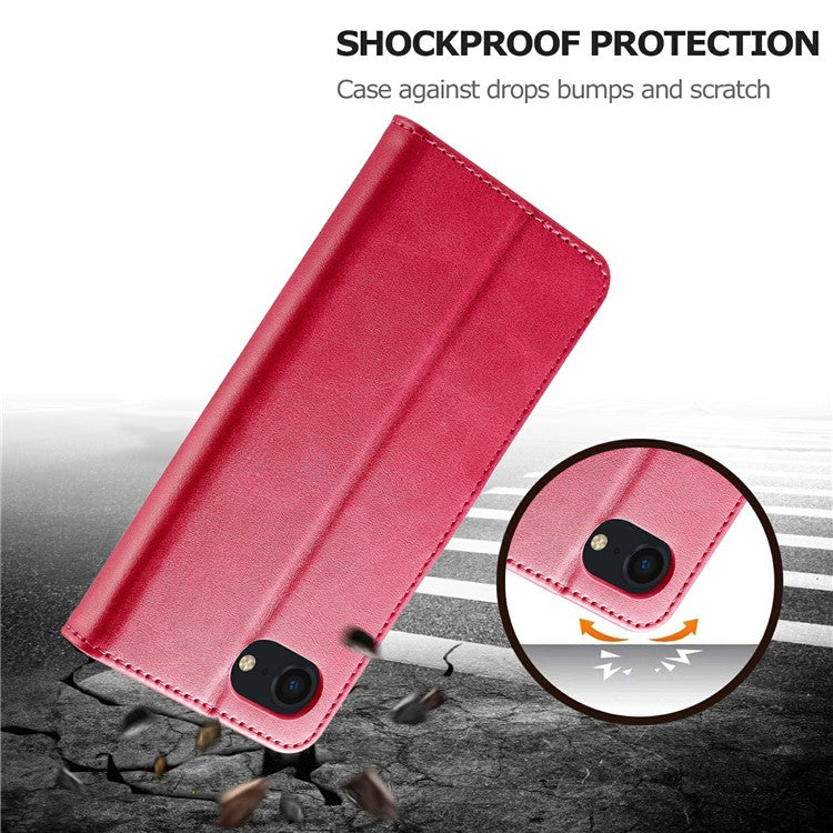 LC.IMEEKE For iPhone 16e Case Calf Texture Magnetic Clasp Stand Phone Cover - Rose