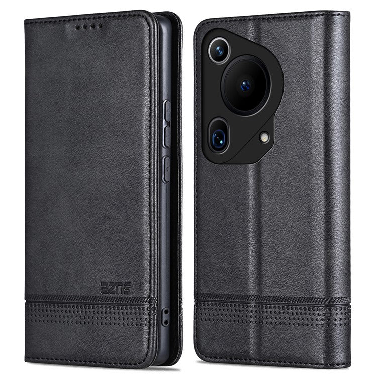 AZNS For Huawei Pura 70 Ultra Case PU Leather Magnetic Closure Shockproof Flip Phone Cover - Black