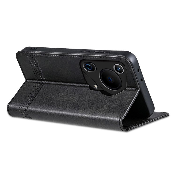 AZNS For Huawei Pura 70 Ultra Case PU Leather Magnetic Closure Shockproof Flip Phone Cover - Black