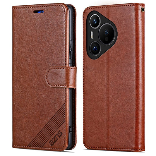 AZNS For Huawei Pura 70 Case Wallet Leather Scratch-proof Phone Cover with Magnetic Clasp - Brown