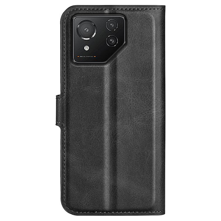 For Asus ROG Phone 8 Pro 5G / Phone 8 5G Case Calf Texture Leather Bump Proof Phone Stand Cover - Black