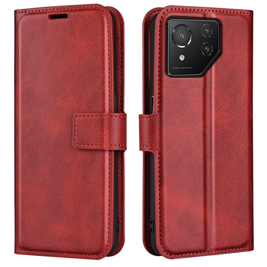 For Asus ROG Phone 8 Pro 5G / Phone 8 5G Case Calf Texture Leather Bump Proof Phone Stand Cover - Red