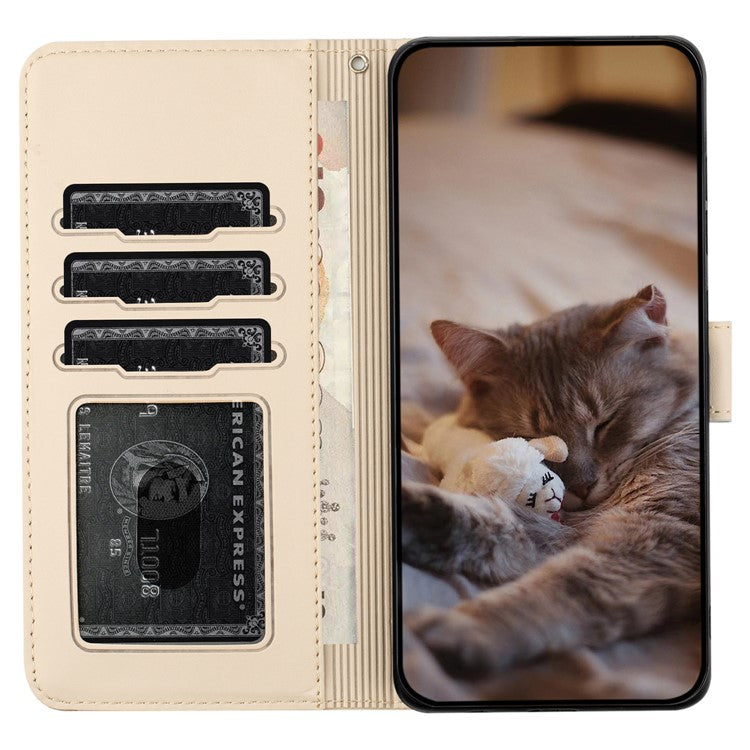 For iPhone 16e Wallet Case PU Leather Wall Cats Pattern Phone Cover - Apricot